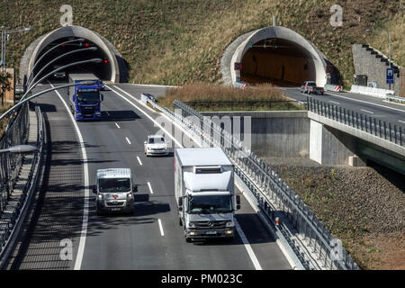 Traffic on a highway bridge near Prackovice, Czech Republic Stock Photo