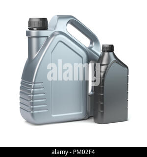 Plastic canisters for motor oil on white isolated background.. 3d illustration Stock Photo