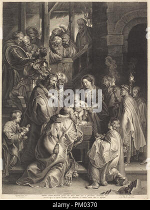 The Adoration of the Magi with Torches. Dimensions: plate: 60.7 x 45.4 cm (23 7/8 x 17 7/8 in.)  sheet: 65.5 x 50.2 cm (25 13/16 x 19 3/4 in.). Medium: engraving on laid paper. Museum: National Gallery of Art, Washington DC. Author: Nicolaes Lauwers, after Sir Peter Paul Rubens. Stock Photo