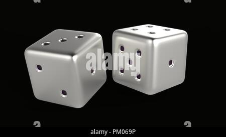Silver Gaming dices 3d isolated on black background Stock Photo