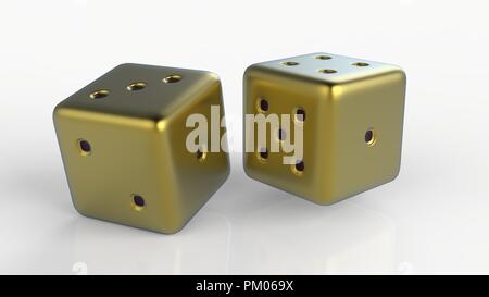 Golden Gaming dices isolated on white background 3d Stock Photo