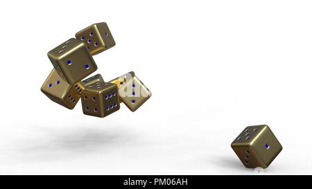 Golden Gaming dices 3d isolated on white background 3d Stock Photo