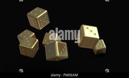 Golden Gaming dices 3d isolated on black background Stock Photo