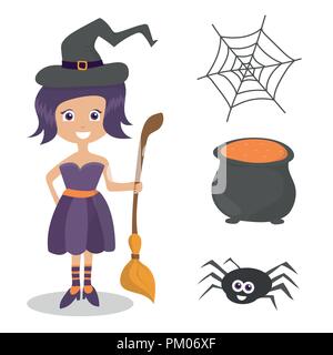 Set of cute vector Halloween elements, objects and icons for your design Stock Vector