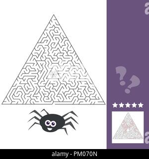 Cartoon of Education Maze or Labyrinth Activity Game for Children with Spider Stock Vector