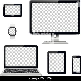 Modern technology devices with transparent wallpaper screen Stock Vector
