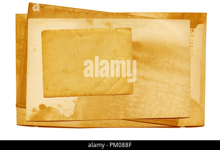 Vintage and antique art concept. Front view of blank old aged dirty frame with stains isolated on a white background. Stock Photo