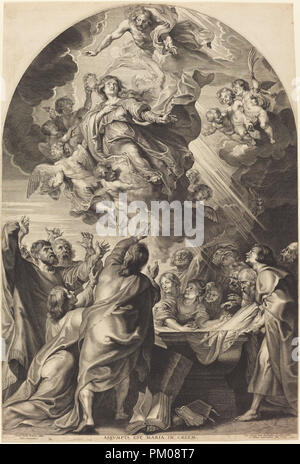 The Assumption of the Virgin. Dated: 1624. Dimensions: plate: 64.5 x 44.1 cm (25 3/8 x 17 3/8 in.)  sheet: 64.7 x 44.1 cm (25 1/2 x 17 3/8 in.). Medium: engraving on laid paper. Museum: National Gallery of Art, Washington DC. Author: Paulus Pontius, after Sir Peter Paul Rubens. Stock Photo