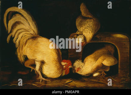 Farmyard Fowls. Dated: c. 1827. Dimensions: overall: 71.5 x 104 cm (28 1/8 x 40 15/16 in.)  framed: 78.4 x 110.8 x 2.2 cm (30 7/8 x 43 5/8 x 7/8 in.). Medium: oil on canvas. Museum: National Gallery of Art, Washington DC. Author: John James Audubon. Stock Photo