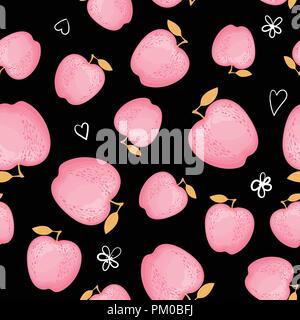 Kawai cute pink fashion apples isolated on a black background. Vector illustration. Stock Vector