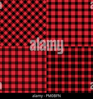 Set of checkered black and red seamless patterns. Vector Fashion backgrounds. Stock Vector