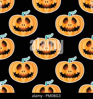Happy Halloween jackolantern seamless pattern. Jack lantern with easy. Vector illustration isolated on black background. Stock Vector
