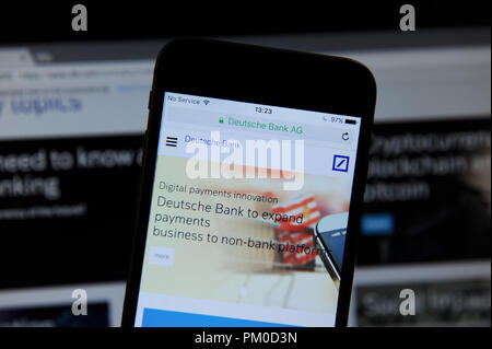 Deutsche Bank website on a phone and website Stock Photo