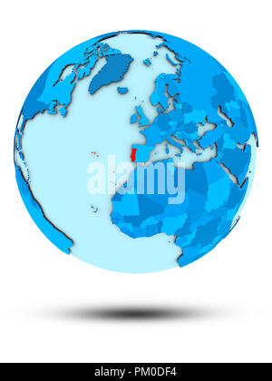 Portugal on blue globe isolated on white background. 3D illustration. Stock Photo