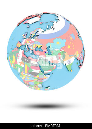 Armenia on political globe with national flags isolated on white ...