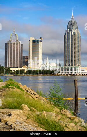 The US port city of Mobile has a busy port on Alabama’s gulf coast and a clean downtown waterfront Stock Photo