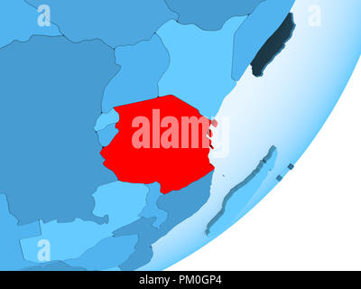 Tanzania in red on blue political globe with transparent oceans. 3D illustration. Stock Photo