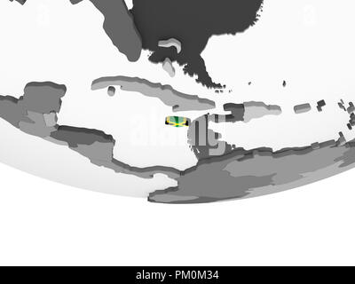 Jamaica on gray political globe with embedded flag. 3D illustration ...
