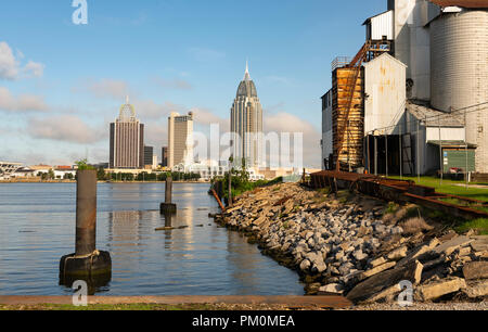 This US port city of Mobile has a busy port on the Alabama gulf coast and a clean downtown Stock Photo