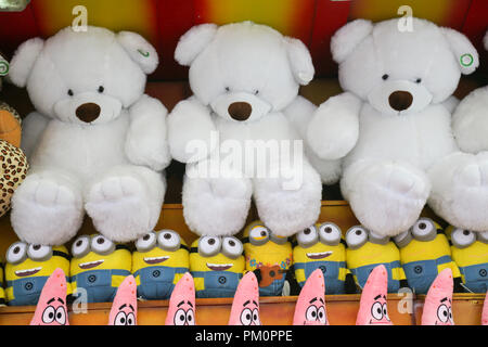 Soft toys for children on the counter of the store Stock Photo