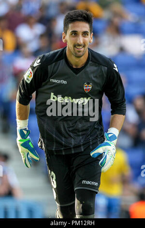 Barcelona, Spain. 16 September 2018. La Liga football, Espanyol versus Levante UD; Levante UD goalkeeper Oier Credit: Action Plus Sports Images/Alamy Live News Stock Photo