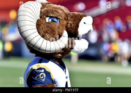 Rampage, mascot of the Los Angeles Rams poses with John Legend before the  Rams play against the Dallas Cowboys in an NFL football game, Sunday, Oct.  9, 2022, in Inglewood, Calif. Cowboys