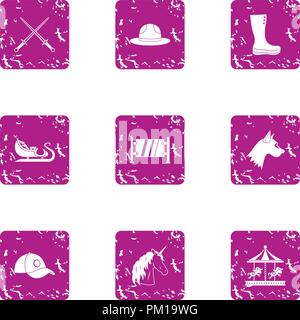 Witchcraft holiday icons set, grunge style Stock Vector