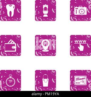 Online interactive icons set, grunge style Stock Vector
