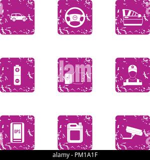 Car analysis icons set, grunge style Stock Vector