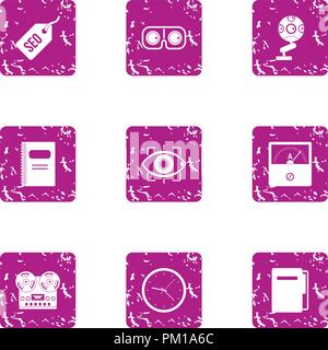 Marketing research icons set, grunge style Stock Vector