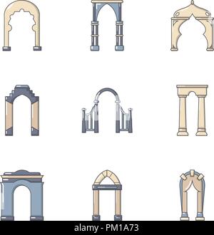 Arch structure icons set, cartoon style Stock Vector