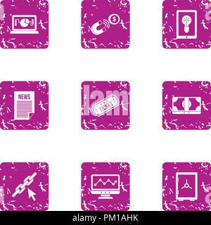 Newsroom icons set, grunge style Stock Vector