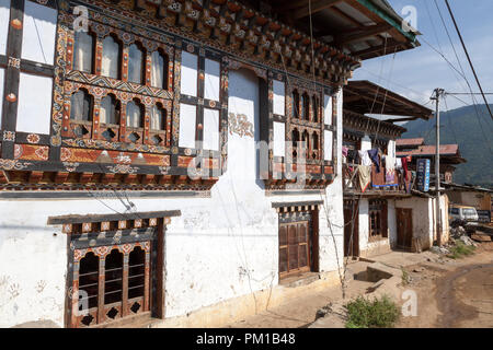 Traditional buildings in Pana Village, Bhutan Stock Photo