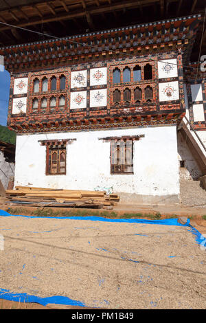 Traditional buildings in Pana Village, Bhutan Stock Photo