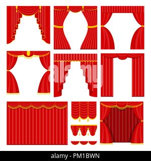 set of red theater curtain and lambrequins Stock Vector