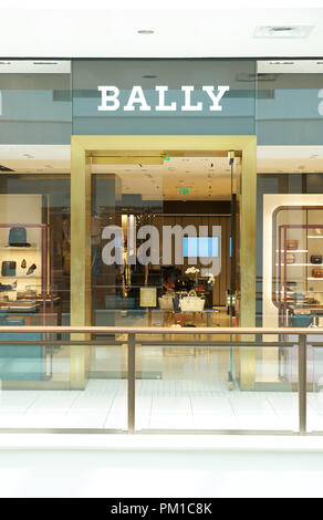 AVENTURA, USA - AUGUST 23, 2018: Bally famous boutique in Aventura Mall. Bally is a Swiss luxury fashion company Stock Photo