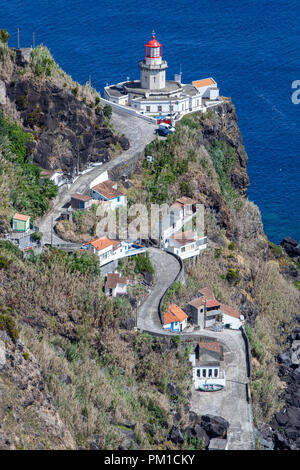 view of arnel lighthouse sao miguel azores on the cliffside Stock Photo