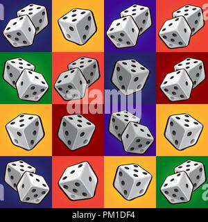 Group tool set of combinations of poker dice. Sketch for stickers, card, seamless texture for wrapping paper on theme of possible variations of gambling. Cartoon vector close-up illustration. Stock Vector