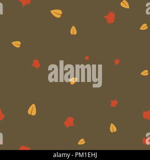 Maple and birch leaves pattern seamless. Vector illustration. Brown background. Stock Vector