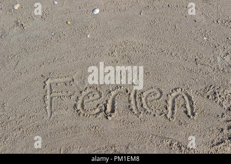 word written in the sand, St. Peter-Ording, Schleswig-Holstein, Germany Stock Photo