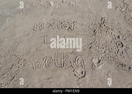 word written in the sand, St. Peter-Ording, Schleswig-Holstein, Germany Stock Photo