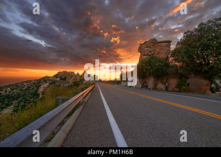 Colorful sunset sky over the hoodoos along the Catalina Highway on Mt. Lemmon near Tucson, Arizona, USA Stock Photo