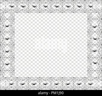 Halloween vector elegant square black spiderweb frame with copy space and spiders on transparent background. Template for invitation, flyer, fhotofram Stock Vector