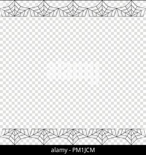 Vector elegant double up and down square black spiderweb border with copy space for text isolated on transparent background. Template for invitation,  Stock Vector