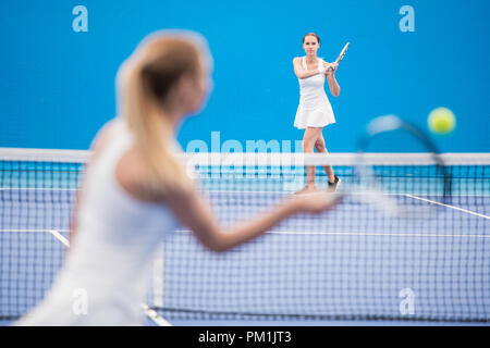 Competitive Tennis Match Stock Photo