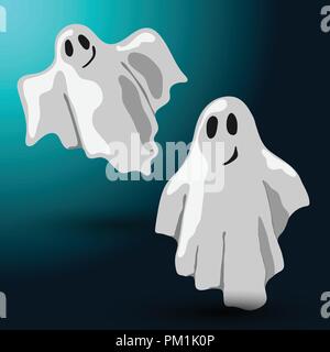Halloween flyer design with two ghosts flying on the midnight background Stock Vector