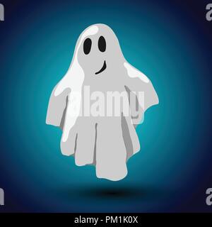 Cartoon style vector Halloween card design with ghost on the midnight background Stock Vector