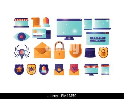 cyber security set icons Stock Vector