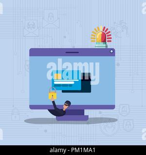cyber security with computer and hacker Stock Vector