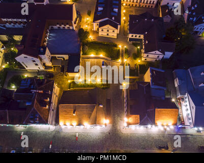 old residential quarter on the bank of river. aerial city night view of Minsk Stock Photo